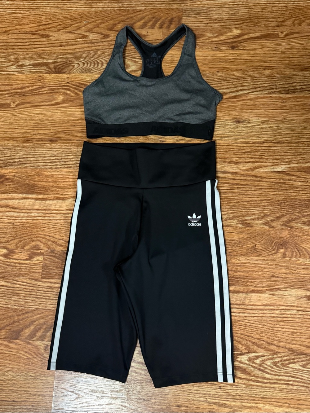 Adidas Originals High Rise Short Tights and Gray/Black Adidias Sports Bra Bundle